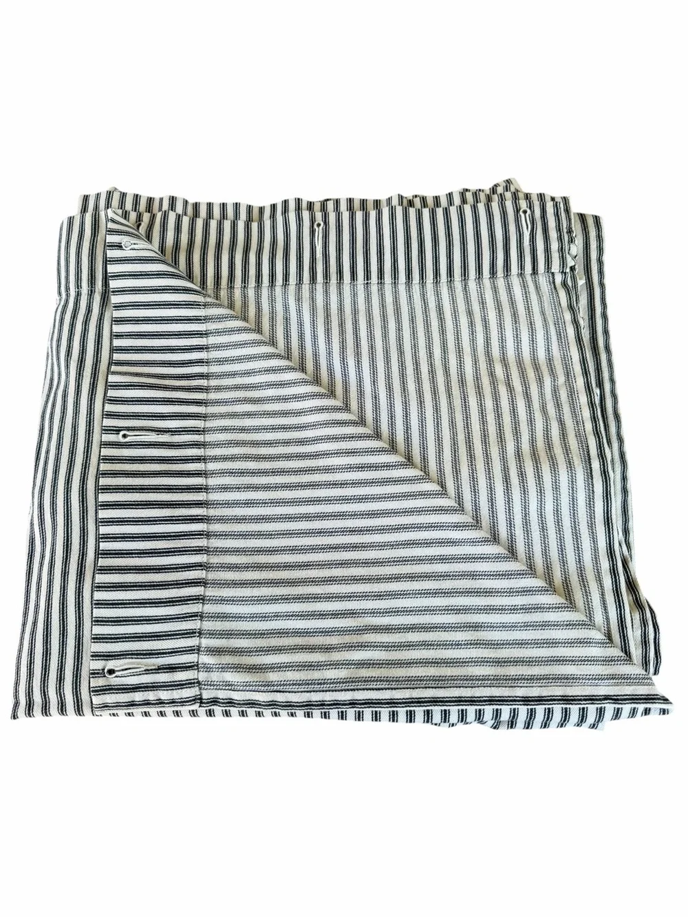 Pottery Barn Ticking Stripe Ruffle Shower Curtain Black White 100% Cotton 65x70